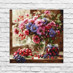 Картини за номерами 40*40 "Букет та фрукти" №5728, Ідейка – купити | Candy Yarn