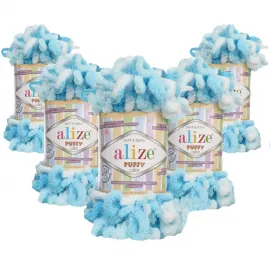 Упаковка Alize Puffy Color / Пуффи Коллор, 5шт плюшевая пряжа для пледов – купить | Candy Yarn