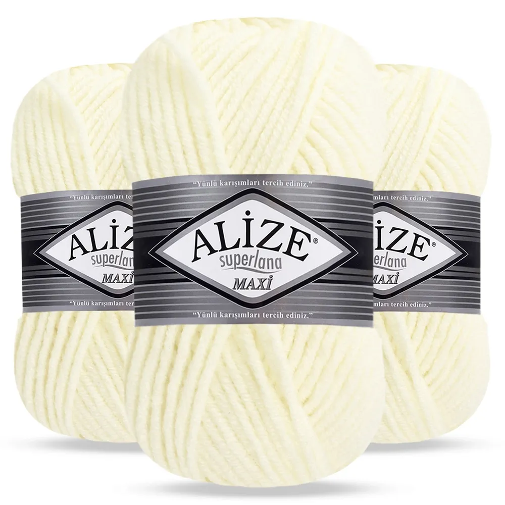 Упаковка Alize Superlana maxi, Кремовий №01, 3шт – купити | Candy Yarn