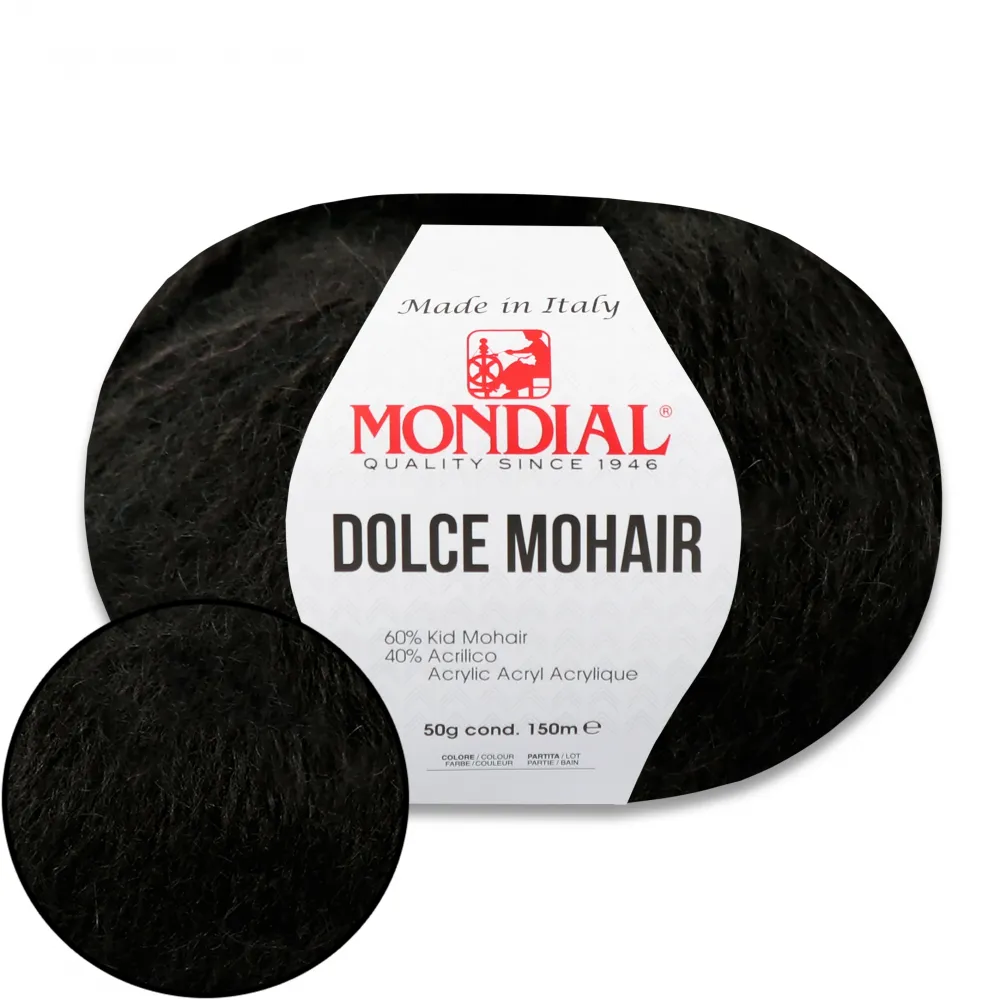 Mondial Dolce Mohair, Черный №200 – купить | Candy Yarn