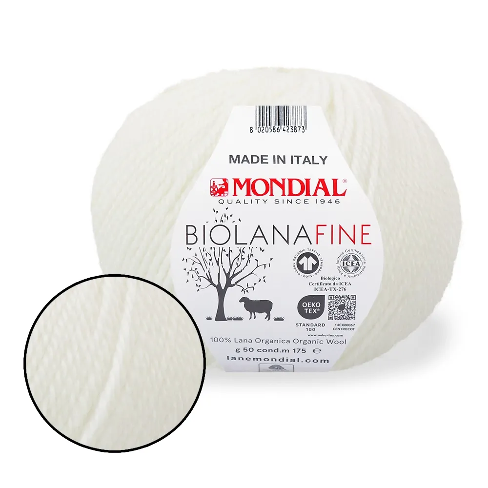 Mondial Bio Lana Fine, Белый №100 – купить | Candy Yarn