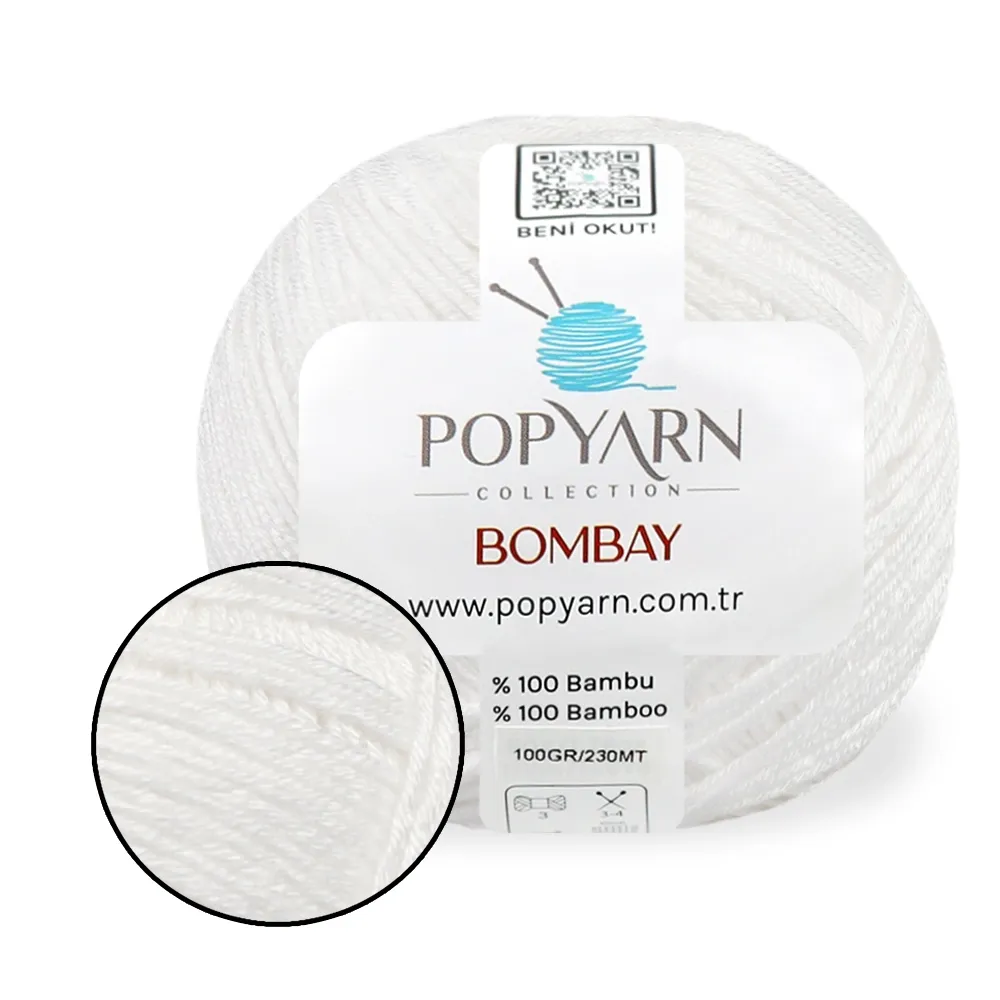 Popyarn Bombay, Белый №1 – купить | Candy Yarn