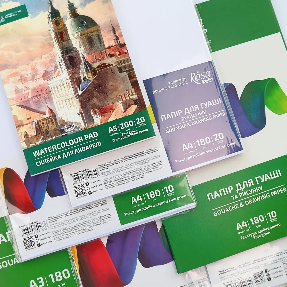Папка для гуаші А4 (21х29,7см), 10арк, Дрібне зерно, 180г/м2, ROSA Studio – купити | Candy Yarn