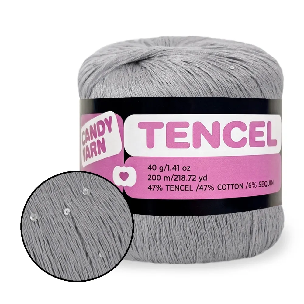 Candy-Yarn Tencel, Світло-сірий №102 | Літня пряжа тенцел з мікропаєткою – купити | Candy Yarn