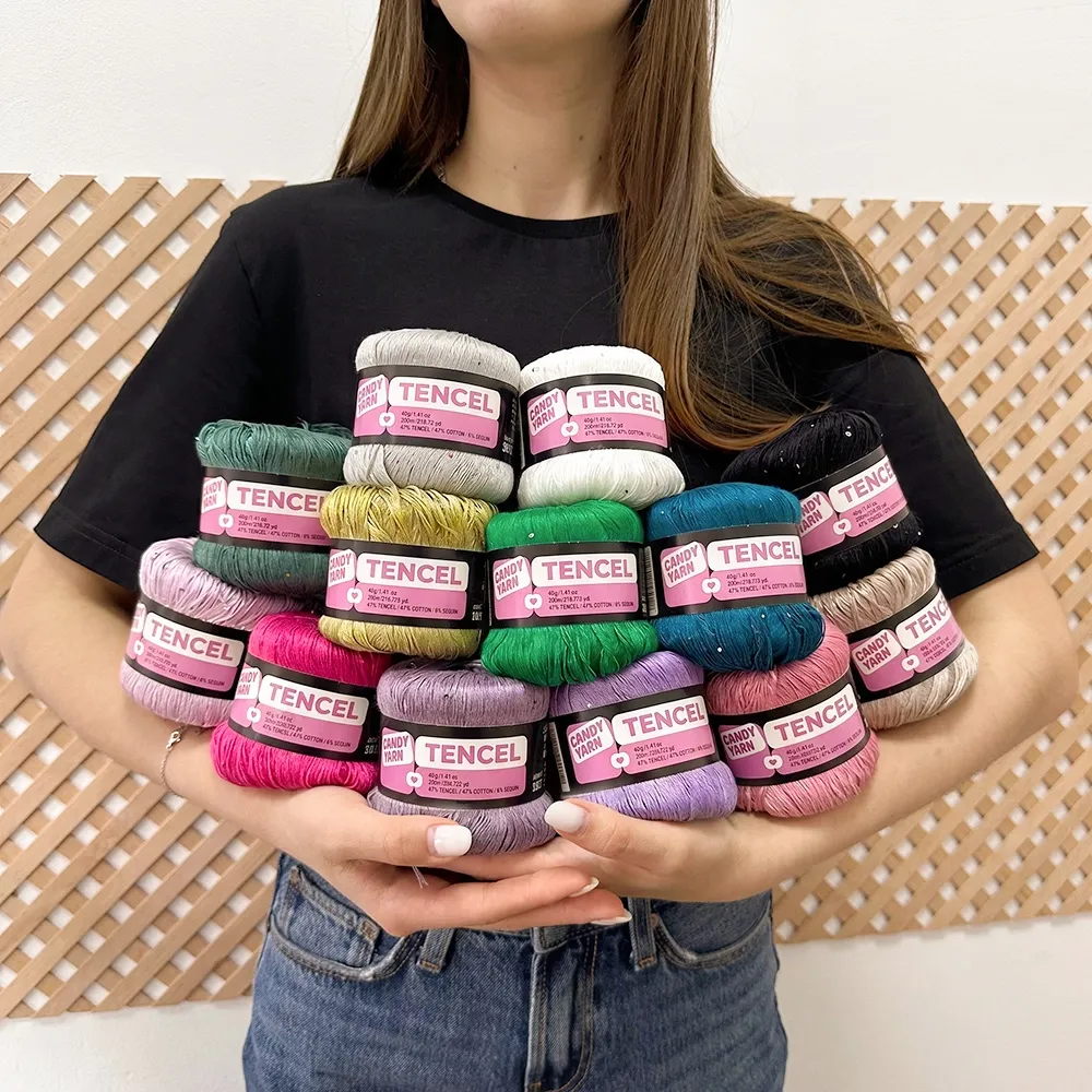 Candy-Yarn Tencel, Чорний №105 | Літня пряжа тенцел з мікропаєткою – купити | Candy Yarn