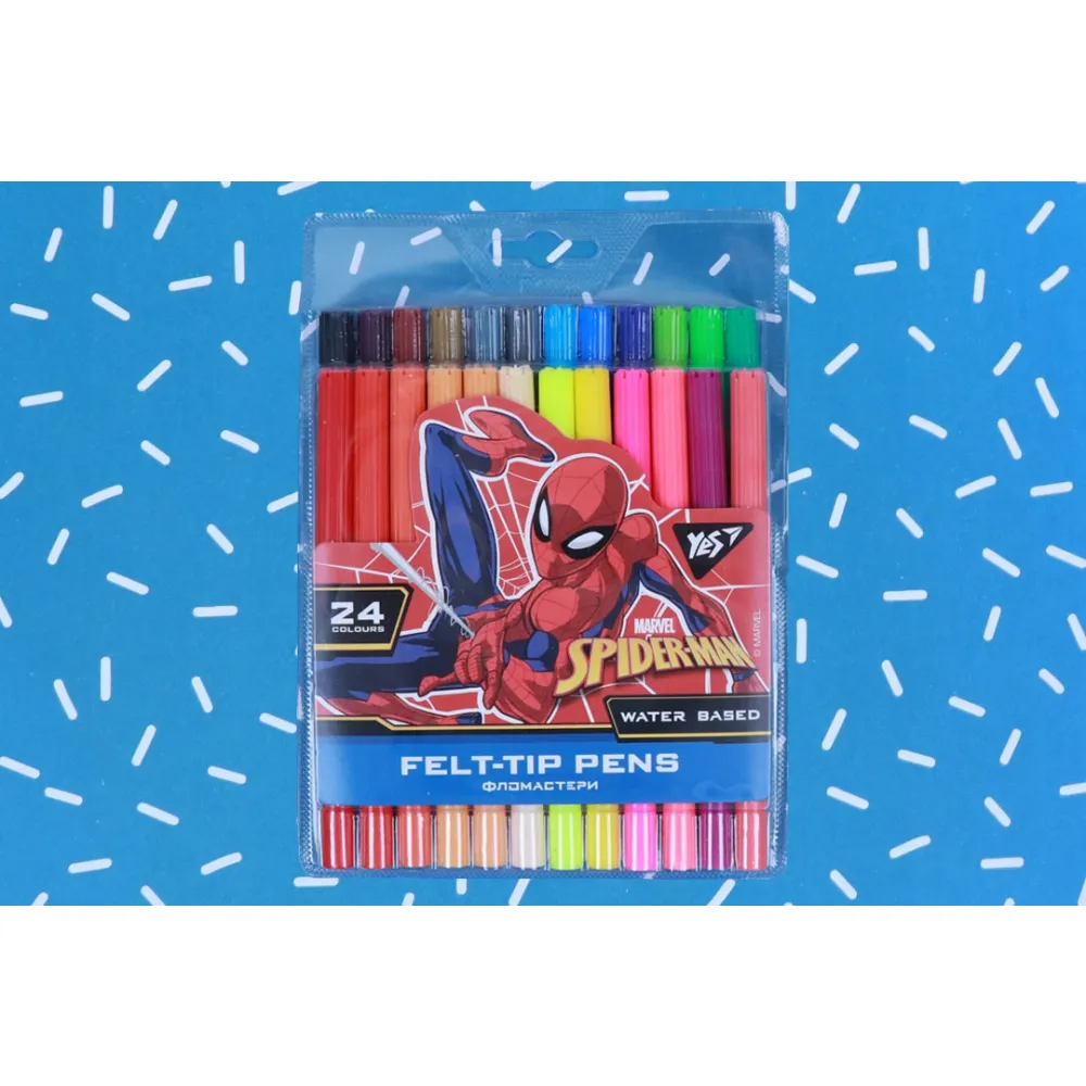 Фломастеры 24 цветов Marvel.Spiderman, YES – купить | Candy Yarn