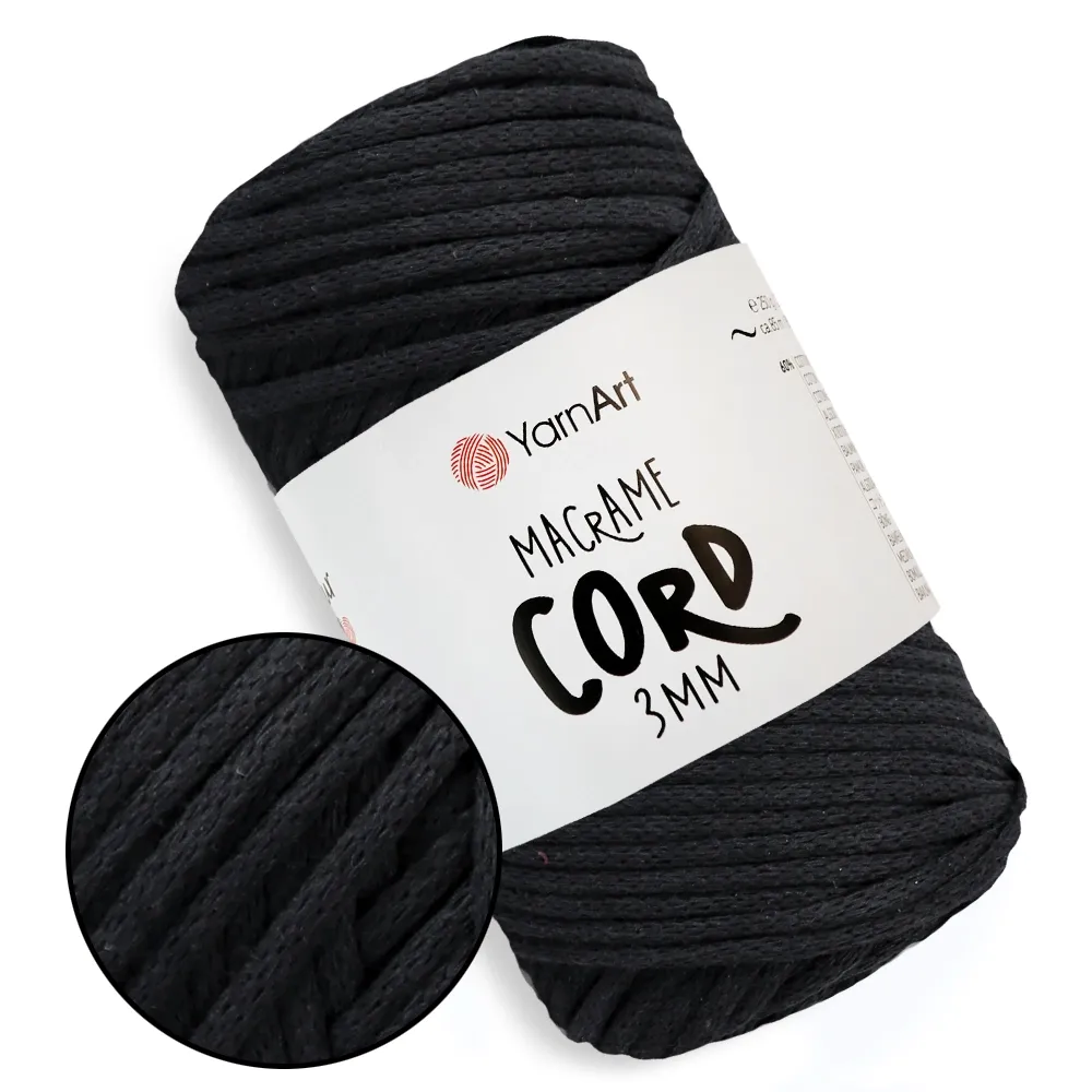 YarnArt Macrame Cord 3mm, Черный №750 – купить | Candy Yarn