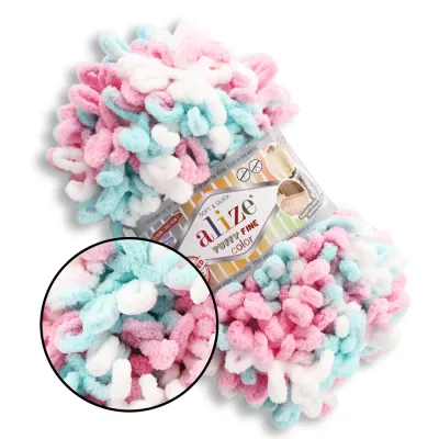 Alize Puffy Fine Color / Алізе Файн Колор, плюшева пряжа з петельками для в'язання руками