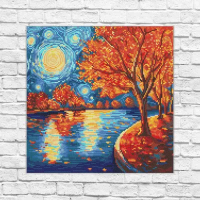 Алмазна мозаїка 40*40 "Осіння ніч" №8333, Ідейка