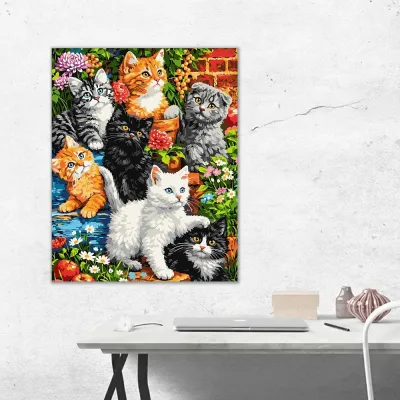 Картины по номерам 40*50 "Котята в цветах" №6980, Идейка