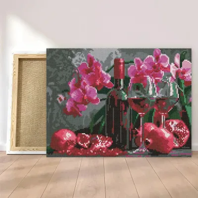 Алмазна мозайка 30*40 "Вино та орхідеї" №8118, Ідейка