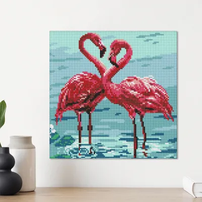 Алмазна мозайка 30*30 "Яскраві фламінго" №8261, Ідейка