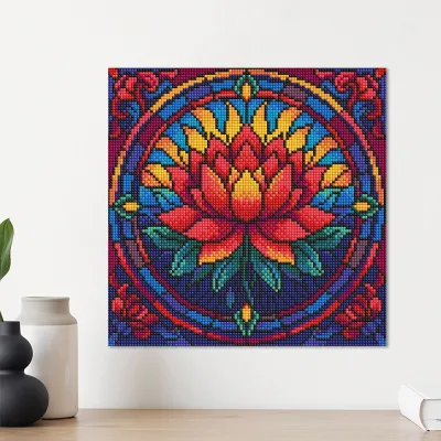 Алмазна мозайка 30*30 "Вітраж. Лотос" №8330, Ідейка