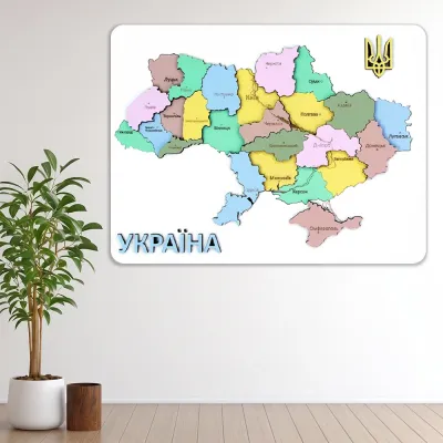 Набор-пазл 3D картина карта Украины из дерева пастельные цвета, 24.5х18.5см, ROSA TALENT