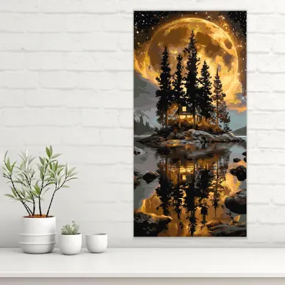Картини за номерами 40*80 "Будинок у лісі з фарбами металік №LW5184, Орігамі