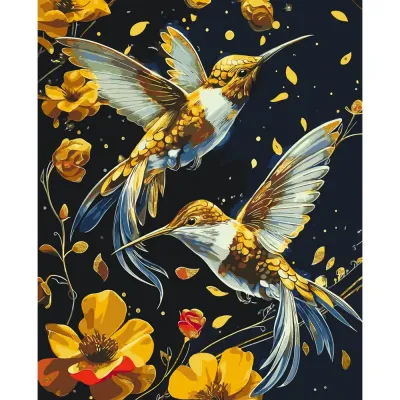 Картини по номерам 40*50 "Танок пташок з фарбами металік" №LW30759, Орігамі