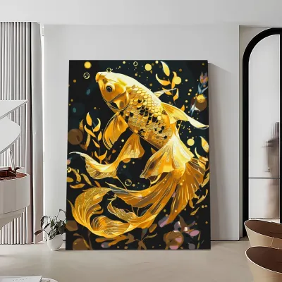 Картини по номерам 40*50 "Золота рибка з фарбами металлік" №LW9670, Орігамі