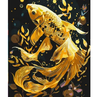 Картини по номерам 40*50 "Золота рибка з фарбами металлік" №LW9670, Орігамі