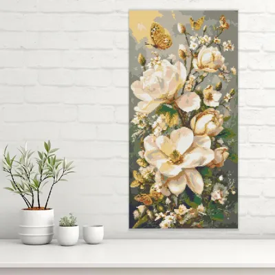 Алмазная мозайка 40*80 "Магнолии и бабочки" №OD5218, Оригами