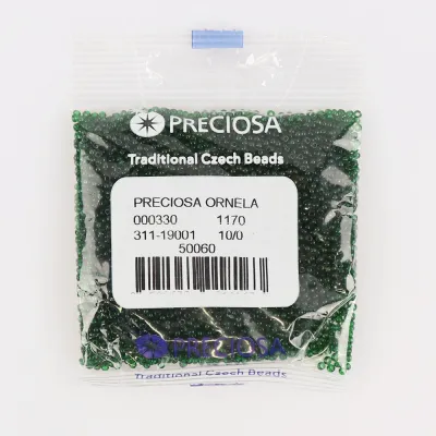 Бісер чеський Preciosa10, 50 г, №121-31119/50060, прозорий, зелений насичений