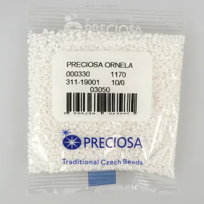 Бісер чеський Preciosa10, 50 г, №201-31119/03050, натуральний непрозорий, білий