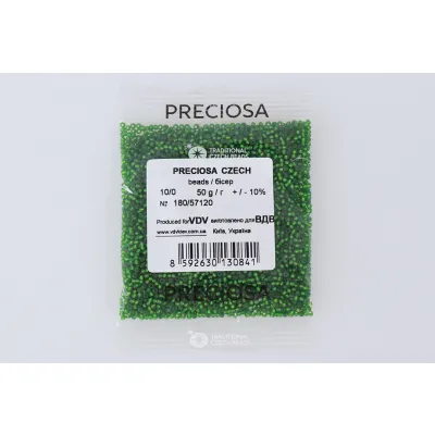 Бісер чеський Preciosa10, 50г, №180-33139/57120, матовий зі срібною серединкою, зелений
