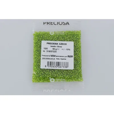 Бісер чеський Preciosa10, 50г, №318-33119/57220, прозорий зі срібною серединкою, салатовий