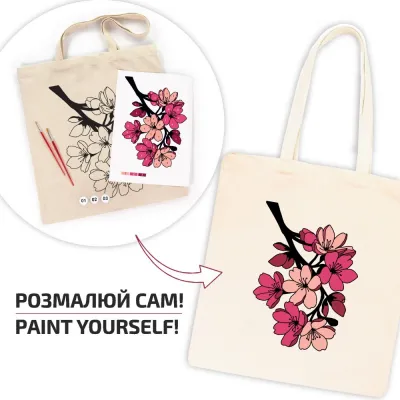 Набір, екосумка-розмальовка, "Flowers", бавовна 220 г/кв.м, 38х42см, ROSA Talent