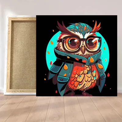 Картини за номерами 30*30 "Яскравість пернатого мудреця" №SH3030-5, чорне полотно, Strateg