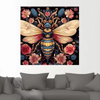 Картини за номерами 40*40 "Бджола та квіткова краса" №AV4040-44, чорне полотно, Strateg