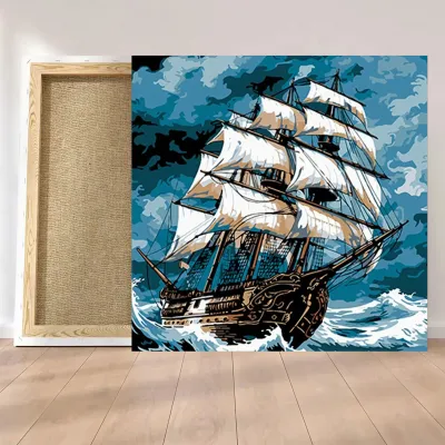 Картини за номерами 40*40 "Морський шторм" №AV4040-71, чорне полотно, Strateg