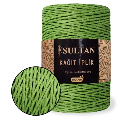 Пряжа Sultan Kagit, Зелений №19, кручена рафія для в'язання сумок та капелюхів