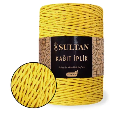 Пряжа Sultan Kagit, Жовтий №59, кручена рафія для в'язання сумок та капелюхів