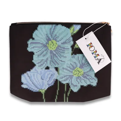 Косметичка для вишивки бісером "Квіти", чорна, КОС1, 25*18*4см, ЮМА 62-71