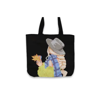 Сумка для вишивання бісером "Дівчина з шарфом", чорна, СК190Ч, 37*33*6см