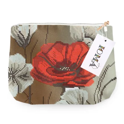 Косметичка для вишивки бісером "Маки", бежева, КОС 79, 25*18*4см ЮМА A7-24