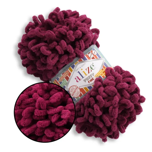 Alize Puffy Fine NEW, Вишневый №107 – купить | Candy Yarn