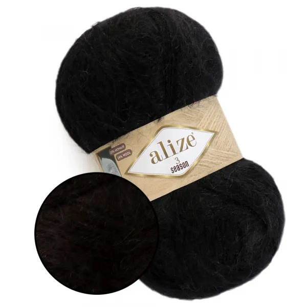 Alize 3 Season, Чорний №60 – купити | Candy Yarn