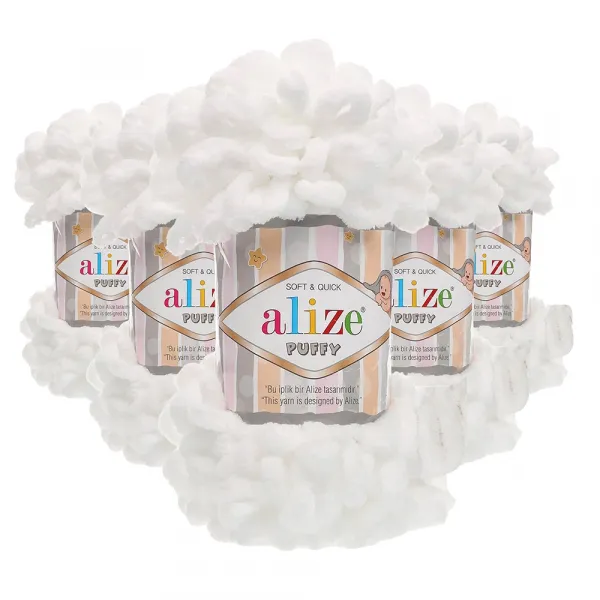 Упаковка Alize Puffy, Білий №55, 5 шт – купити | Candy Yarn