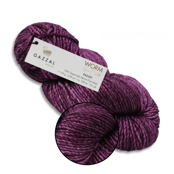 Gazzal Worm, Фиолет №3869, супервош мерино файн 150г/120м – купить | Candy Yarn