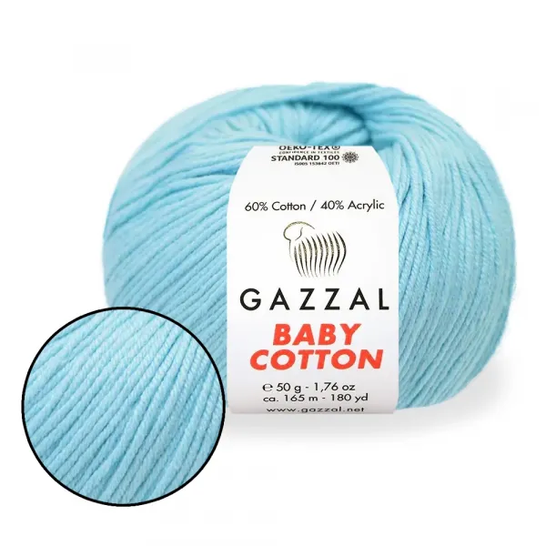 Gazzal Baby Cotton, Лазурный №3451 – купить | Candy Yarn