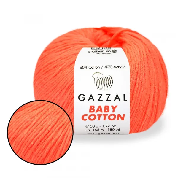 Gazzal Baby Cotton, Ярко-оранжевый №3459 – купить | Candy Yarn