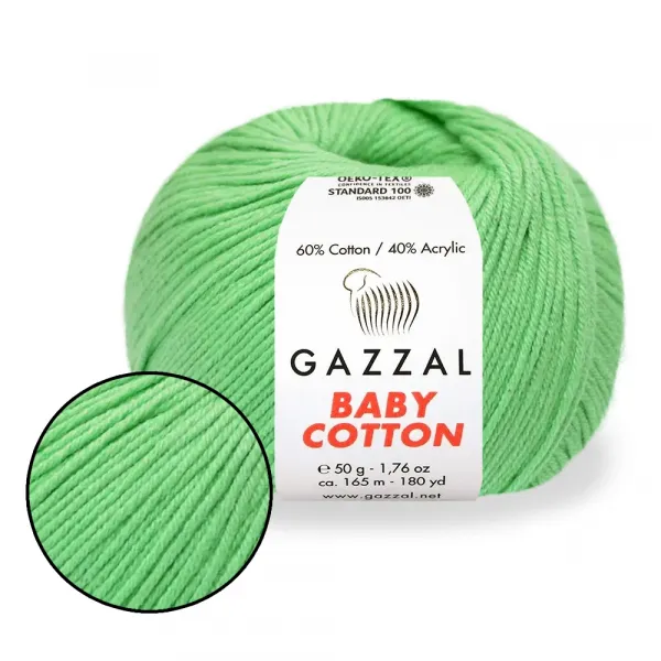 Gazzal Cotton Baby, Салатовий №3466 – купити | Candy Yarn
