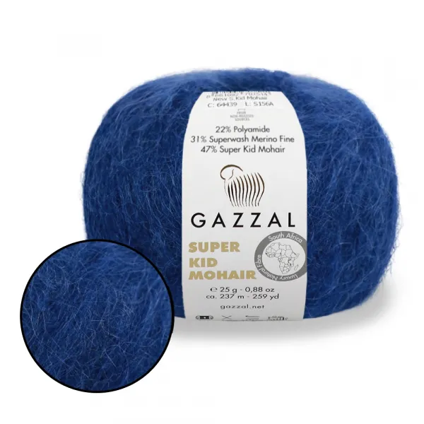 Gazzal Super Kid Mohair, Синий №64417, пряжа для паутинки из мохера – купить | Candy Yarn