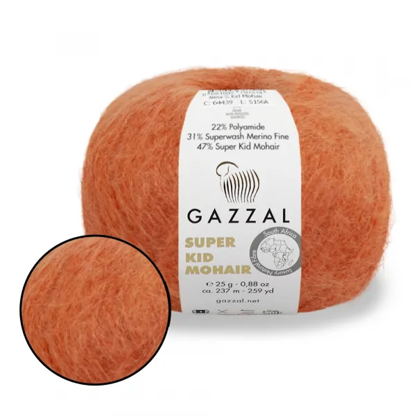 Gazzal Super Kid Mohair, Помаранчевий №64419, пряжа для павутинки з мохера – купити | Candy Yarn