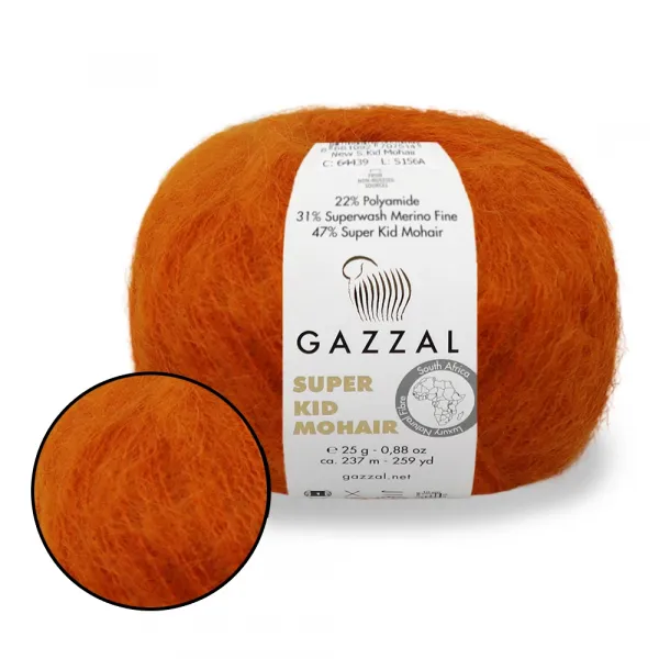 Gazzal Super Kid Mohair, Яскраво-помаранчевий №64429, пряжа для павутинки з мохера – купити | Candy Yarn