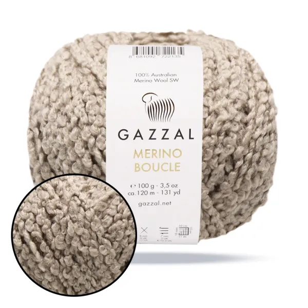 Gazzal Merino Boucle, пряжа букле з вовни мериносу, 100г/120м – купити | Candy Yarn