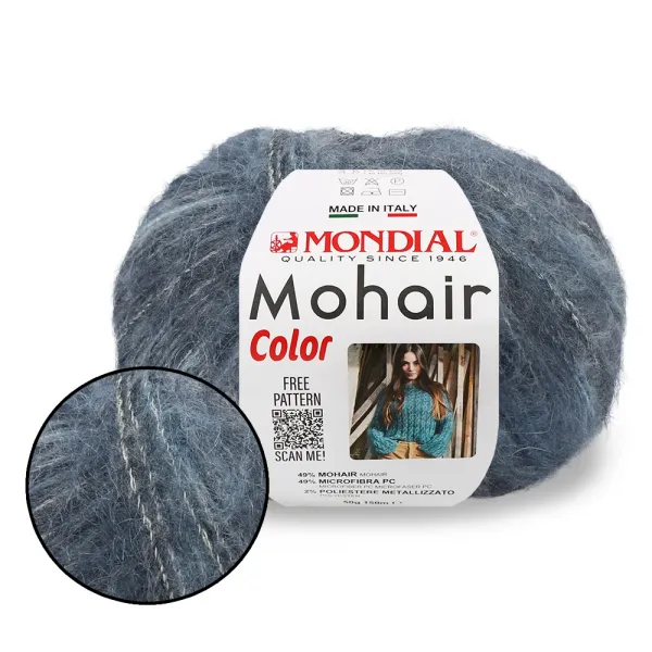 Mondial Mohair Color, Сталевий синій №896 – купити | Candy Yarn