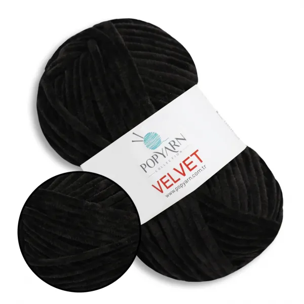 Popyarn Velvet, Черный №025 – купить | Candy Yarn