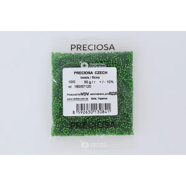 Бісер чеський Preciosa10, 50г, №180-33139/57120, матовий зі срібною серединкою, зелений – купити | Candy Yarn